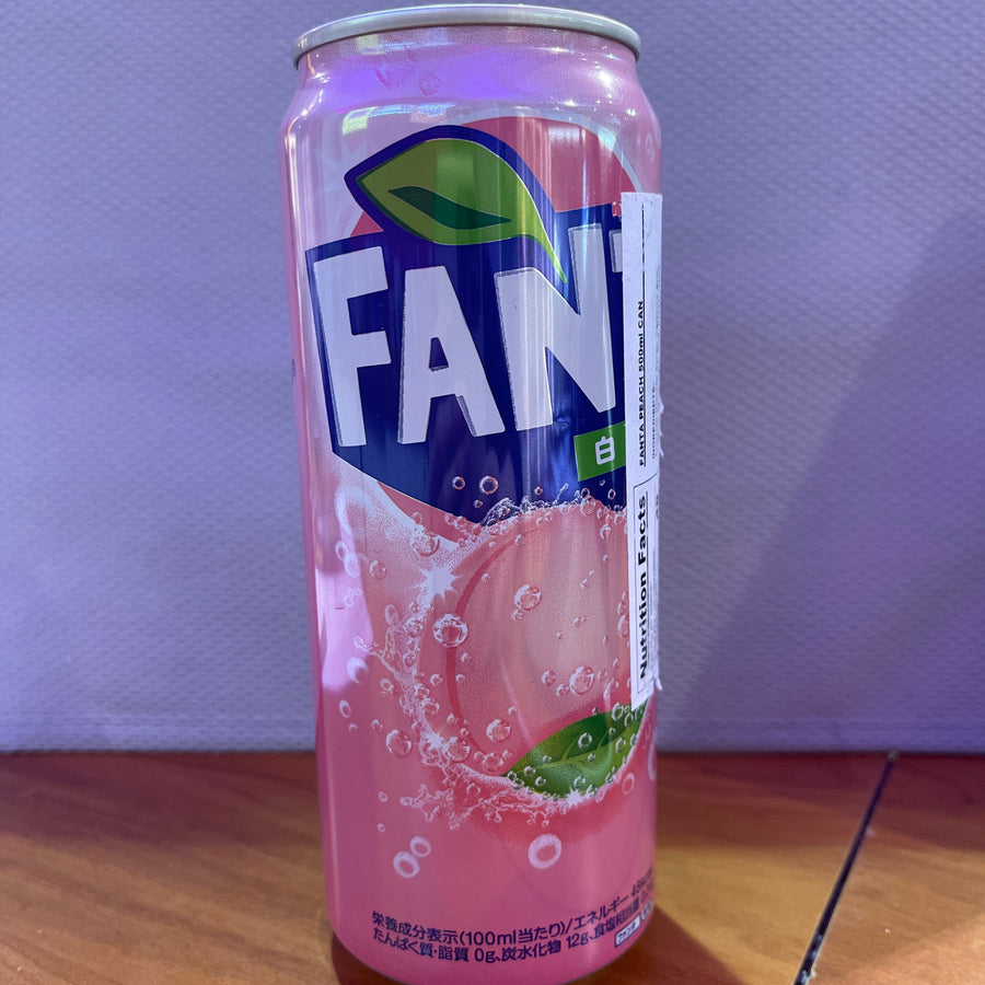 Fanta Peach Soda – 500 mL (Product of Japan) — front of pack at Exotic Snaxx Chicago