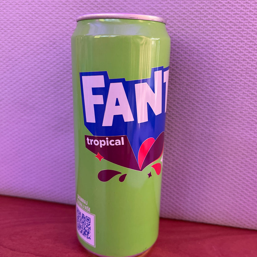 Fanta Tropical (330 ml, Product of Serbia) — front of pack at Exotic Snaxx Chicago
