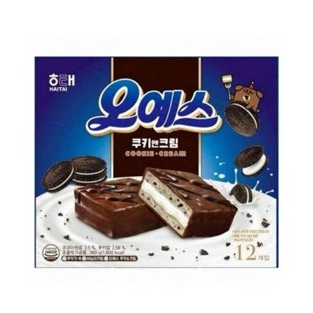 Haitai Oh Yes Cookie & Cream 360g Korea — front of pack at Exotic Snaxx Chicago