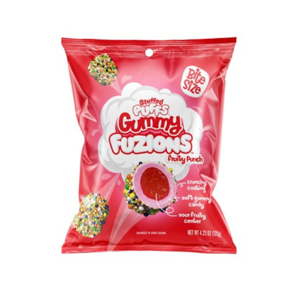 Stuffed Puffs Gummy Fuzions Fruity Punch 4.23oz, — front of pack at Exotic Snaxx Chicago