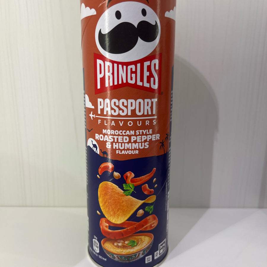 Pringles Passport – Moroccan Style Roasted Pepper & Hummus (165g) (~5.8 oz) — front of pack at Exotic Snaxx Chicago