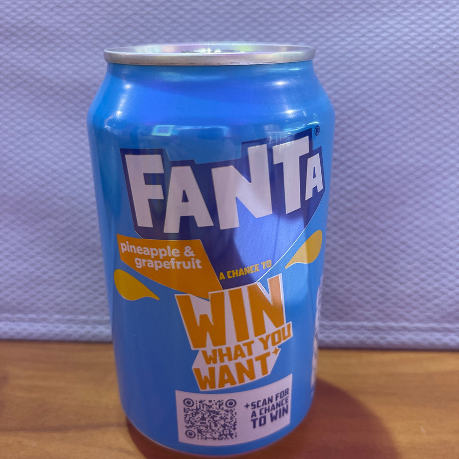 Fanta Pineapple & Grapefruit – UK Edition — front of pack at Exotic Snaxx Chicago