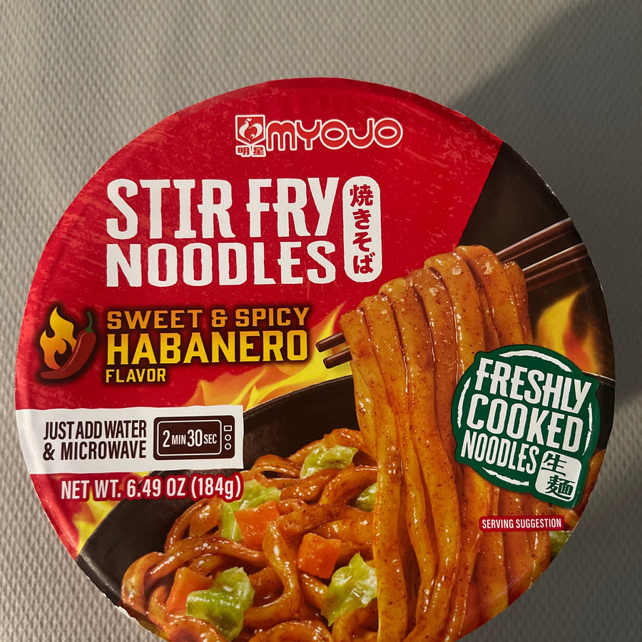 Myojo Stir Fry Noodles – Sweet & Spicy Habanero Flavor (Japan) — front of pack at Exotic Snaxx Chicago