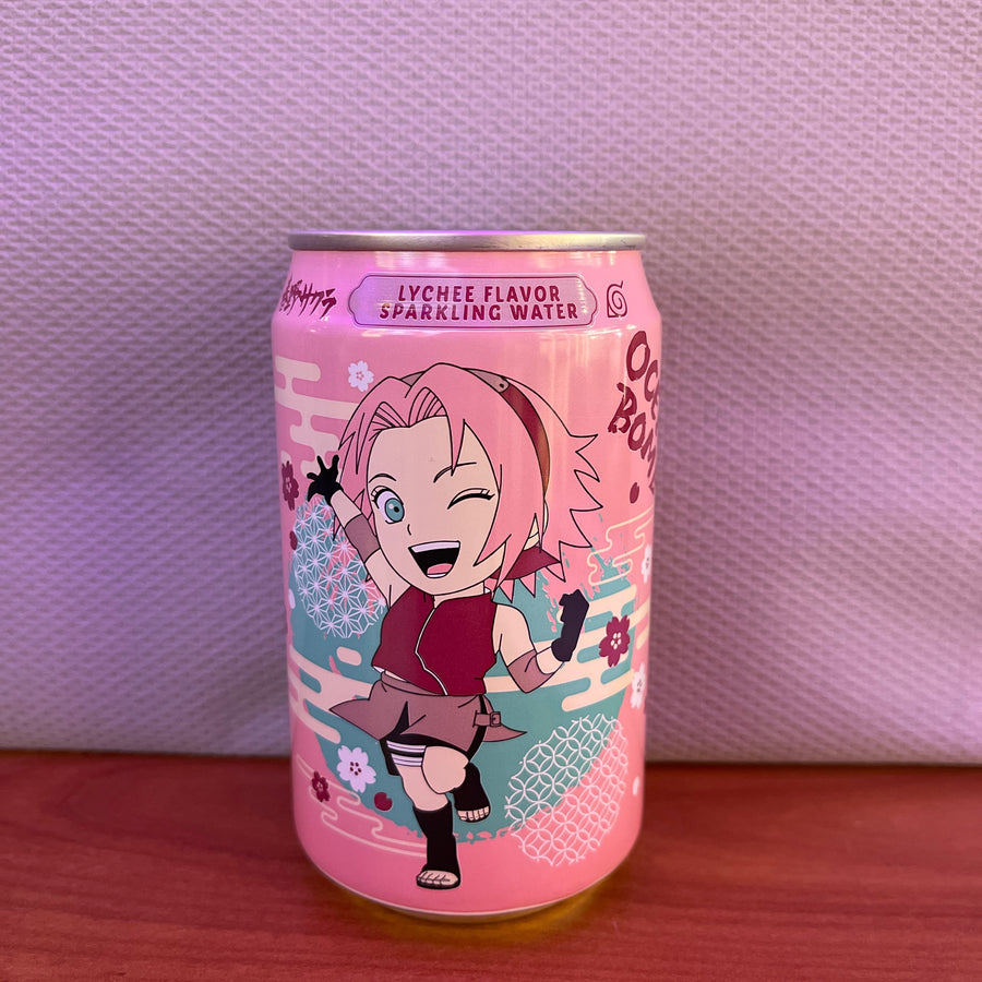 Naruto Shippuden Sakura Haruno Sparkling Water – Lychee Flavor (330 ml, USA Licensed) — front of pack at Exotic Snaxx Chicago