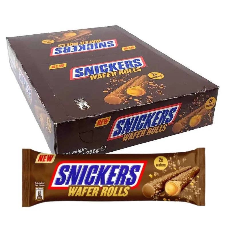 Snickers Wafer Rolls Egypt 12 Pack 🍫 – Limited Edition Snack — front of pack at Exotic Snaxx Chicago