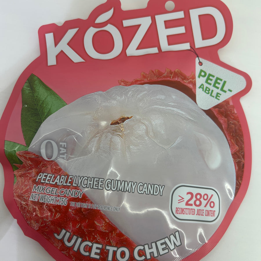 Kózed Peelable Lychee Gummy Candy (75g) — front of pack at Exotic Snaxx Chicago