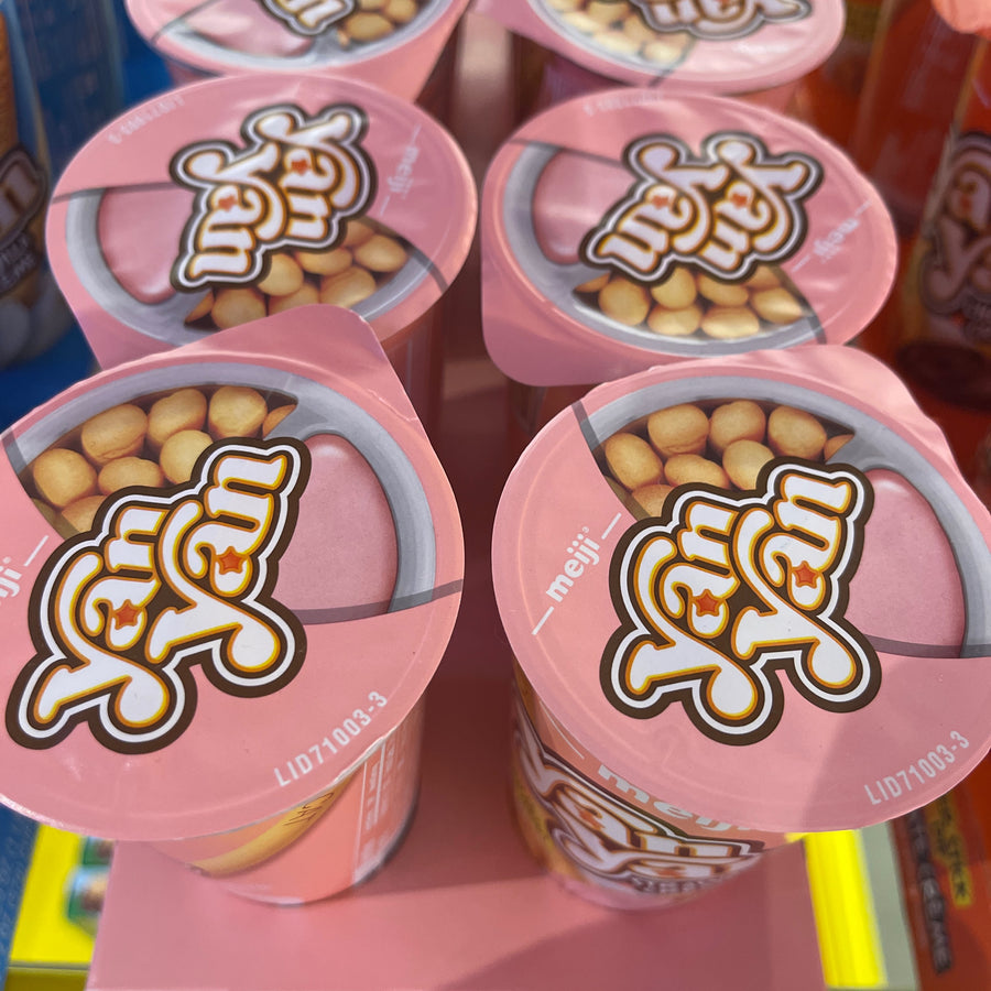 Meiji Yan Yan Strawberry Crème (Japan) — front of pack at Exotic Snaxx Chicago