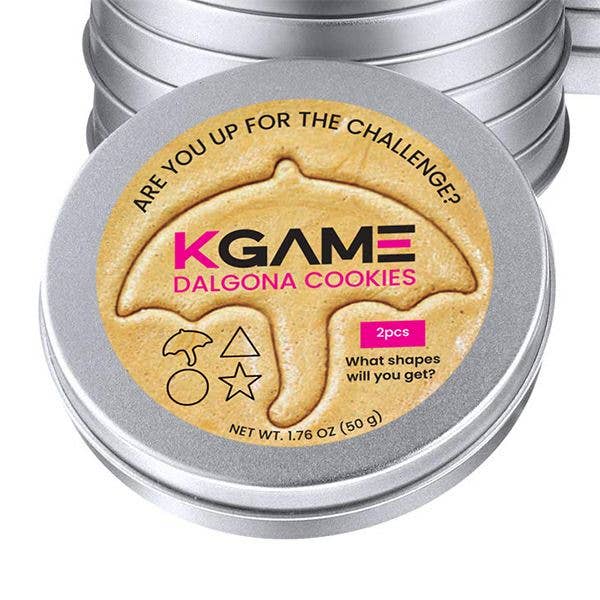 KGAME Dalgona Cookie Tin (2 Cookies)  Viral Season 1 in PDQ — front of pack at Exotic Snaxx Chicago