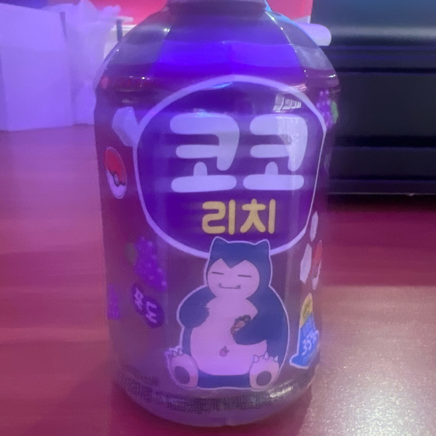 Pokémon Snorlax Grape Drink (코코 리치 포도 / Coco Lychee Grape Flavor with Snorlax Design)Korea — front of pack at Exotic Snaxx Chicago