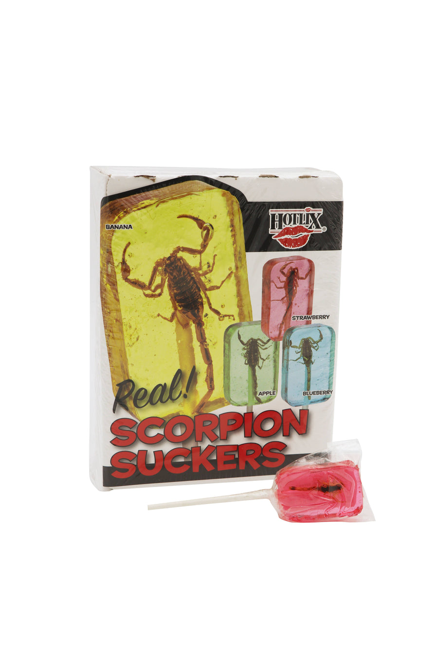 Scorpion Sucker Lollipop,banana — front of pack at Exotic Snaxx Chicago