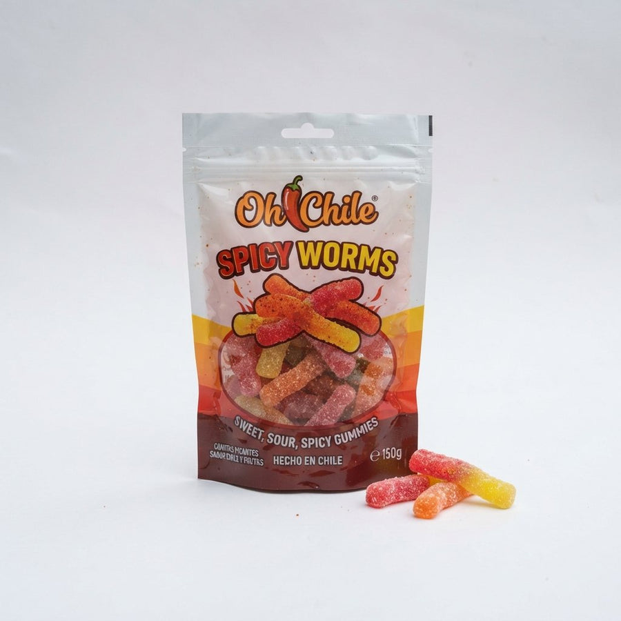 Oh Chile Spicy Worms — front of pack at Exotic Snaxx Chicago