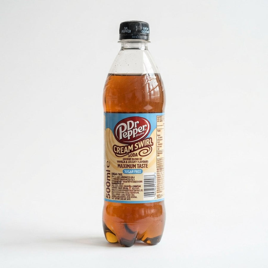 Dr. Pepper Cream Swirl Soda United Kingdom — front of pack at Exotic Snaxx Chicago