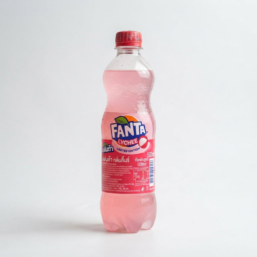 Fanta Lychee Flavoured Limited Edition — front of pack at Exotic Snaxx Chicago