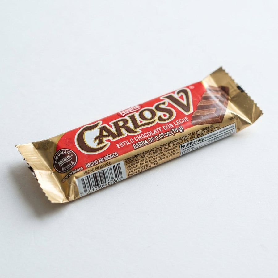 Carlos V Nestle Milk Chocolate Style Bar 0.63 oz — front of pack at Exotic Snaxx Chicago