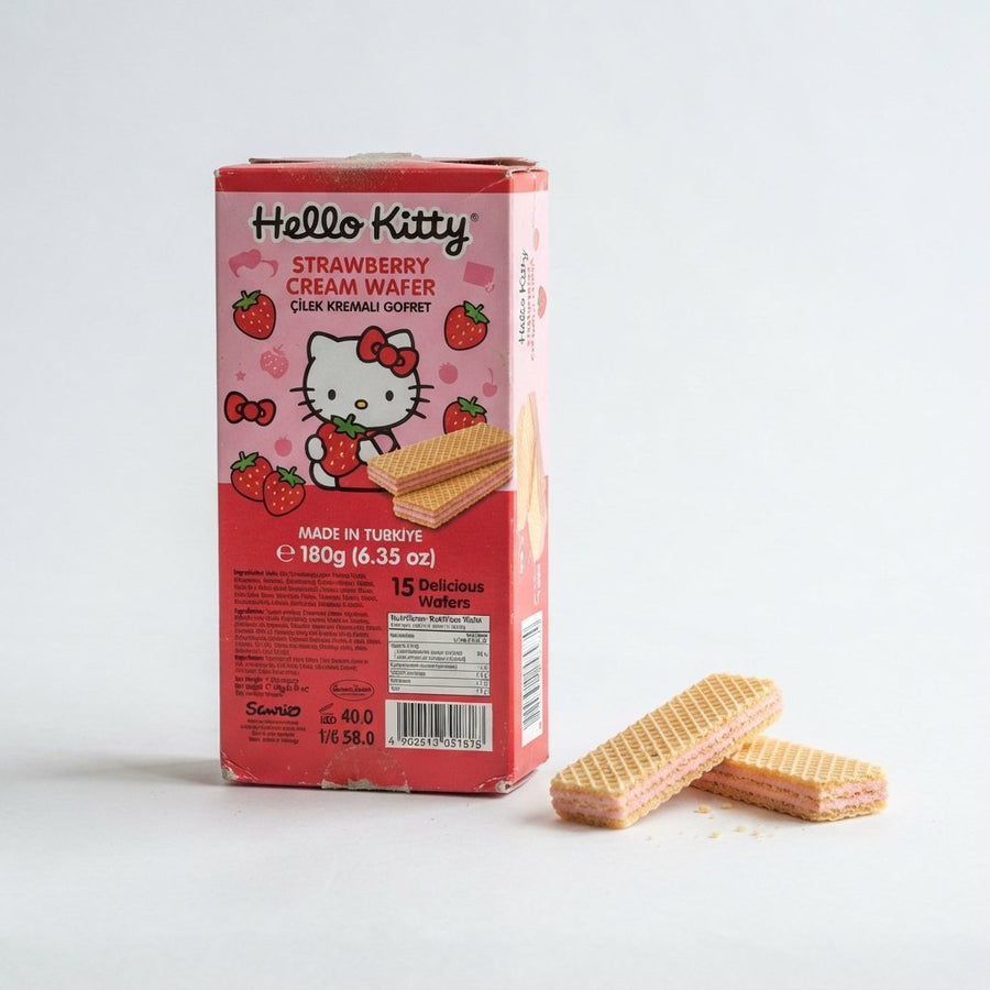 Hello Kitty Strawberry Cream Wafer Made in Turkiye — front of pack at Exotic Snaxx Chicago