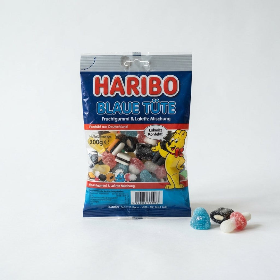 Haribo Blaue Tute Product of Germany — front of pack at Exotic Snaxx Chicago