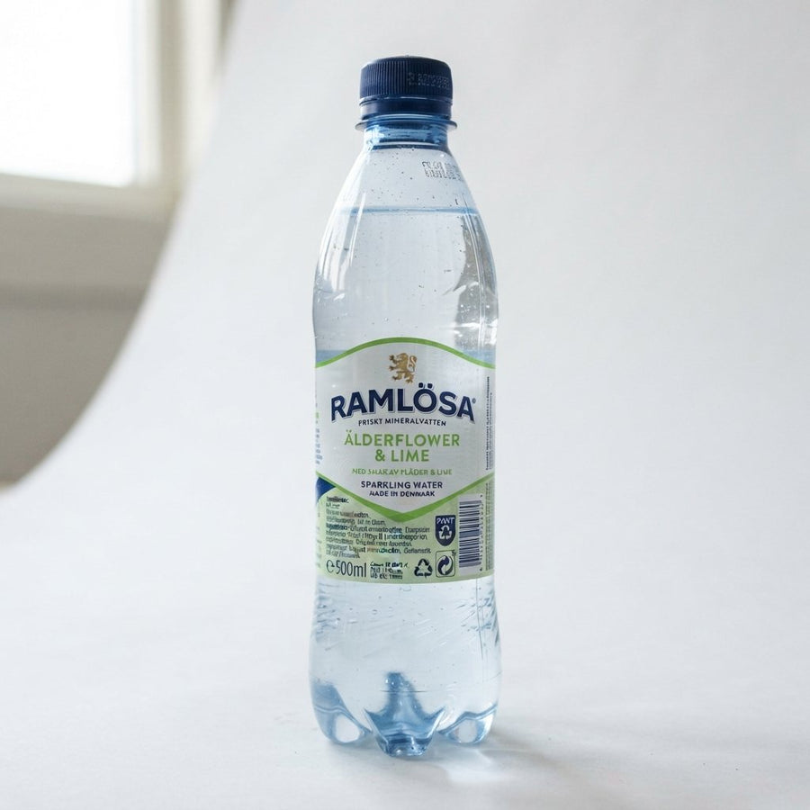 Ramlosa Elderflower & Lime Sparkling Water Made in Denmark — front of pack at Exotic Snaxx Chicago
