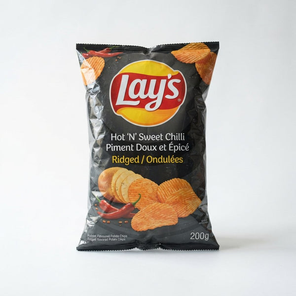 Lay's Hot 'N' Sweet Chilli Ridged Flavoured Potato Chips 200g Product from Canada