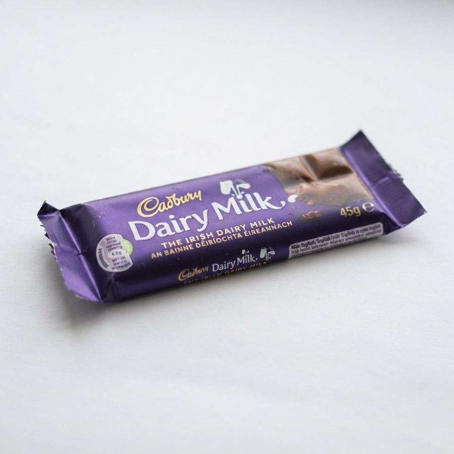 Cadbury Dairy Milk, 45g Bars Ireland — front of pack at Exotic Snaxx Chicago