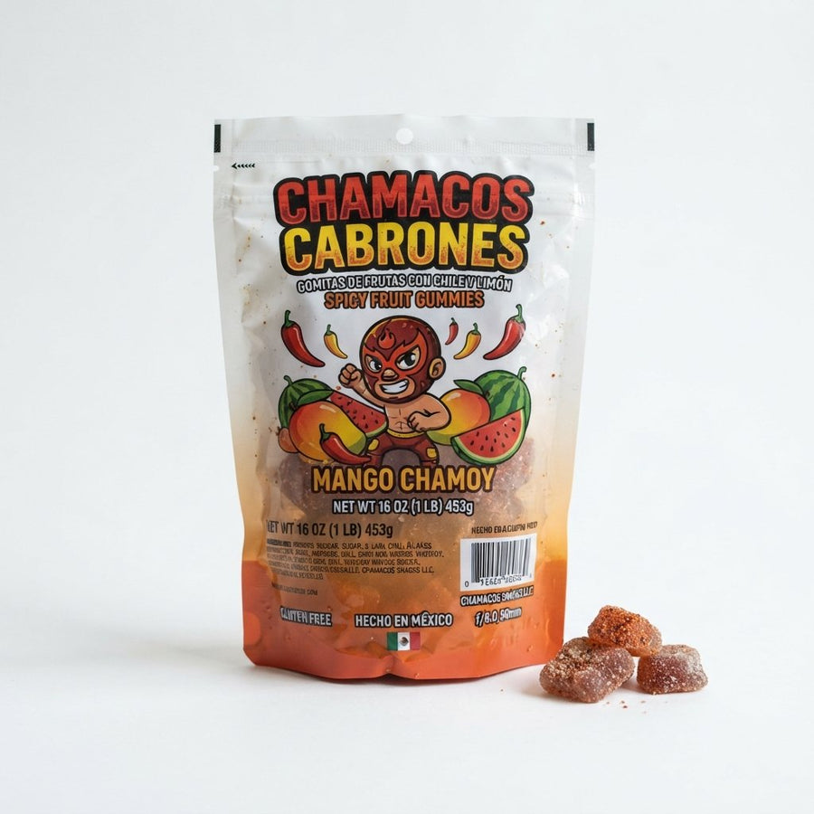 Chamacos Cabrones Spicy Fruit Gummies — front of pack at Exotic Snaxx Chicago
