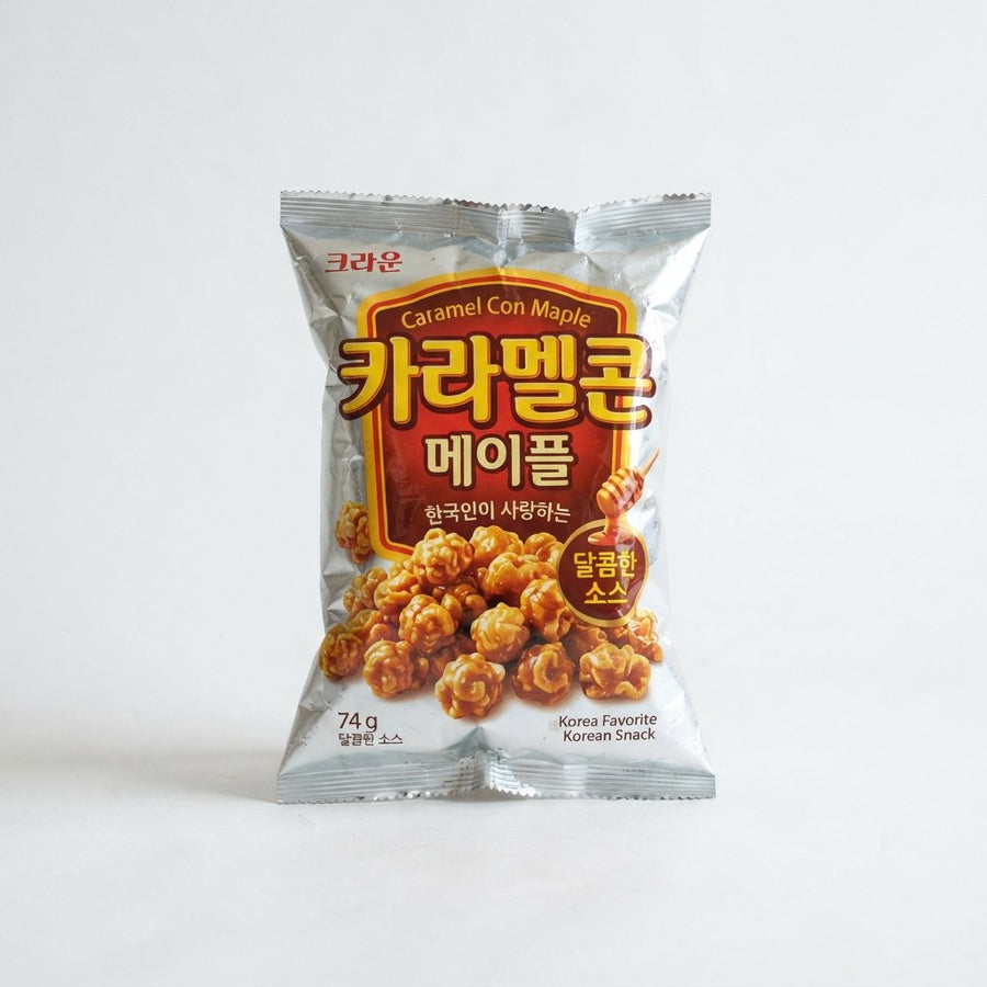 Crwon Caramel Con Maple with Sweet Sauce 74g / Korea Favorite — front of pack at Exotic Snaxx Chicago