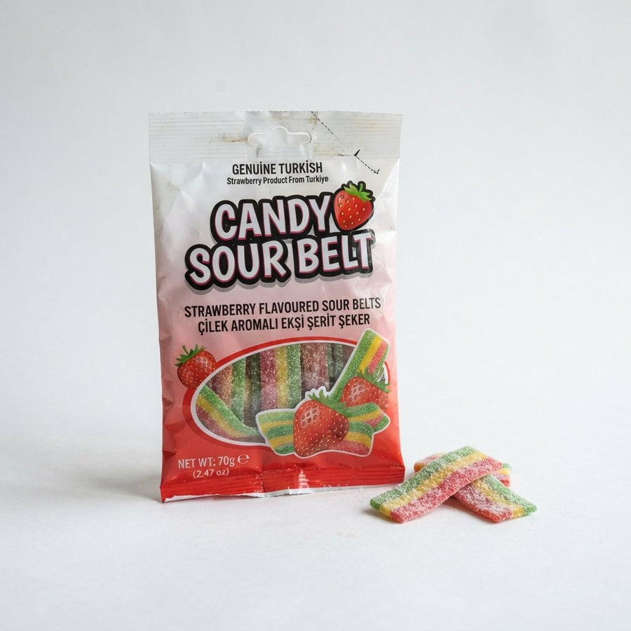 Candy Sour Belt Strawberry Product From Turkiye — front of pack at Exotic Snaxx Chicago