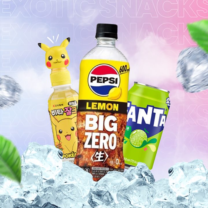 Imported drinks including Pikachu vitamin drink, Pepsi Big Zero Lemon and melon Fanta
