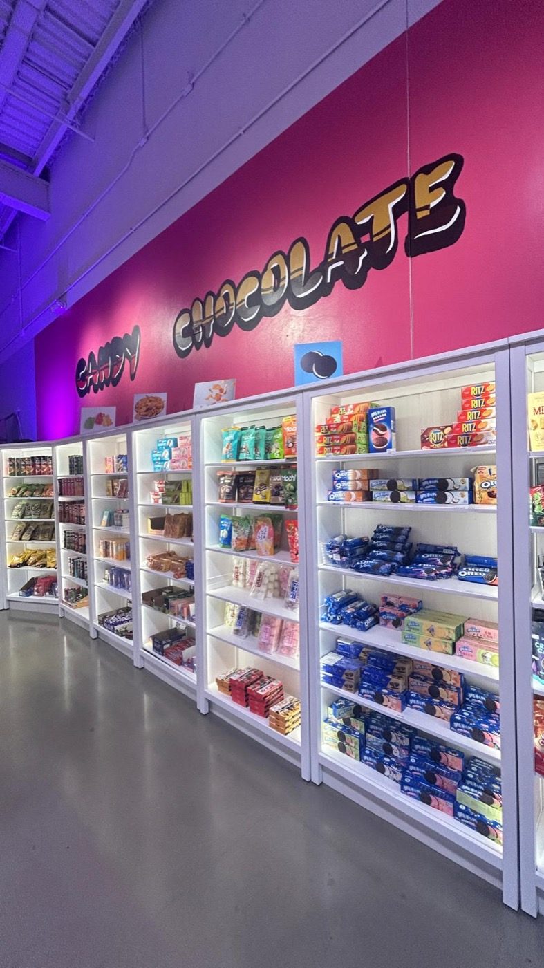 The candy and chocolate wall inside Exotic Snaxx at Harlem Irving Plaza, Norridge